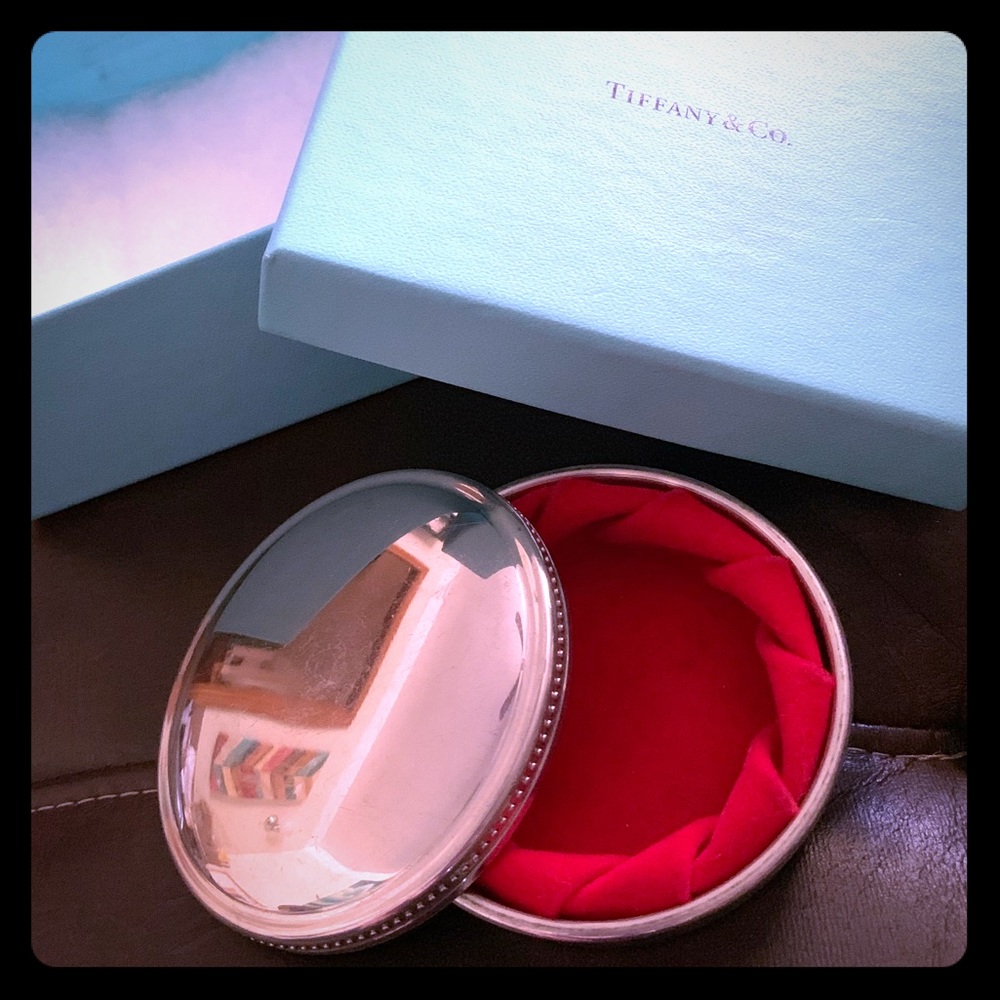 Tiffany & Co, red velvet lined round jewelry box